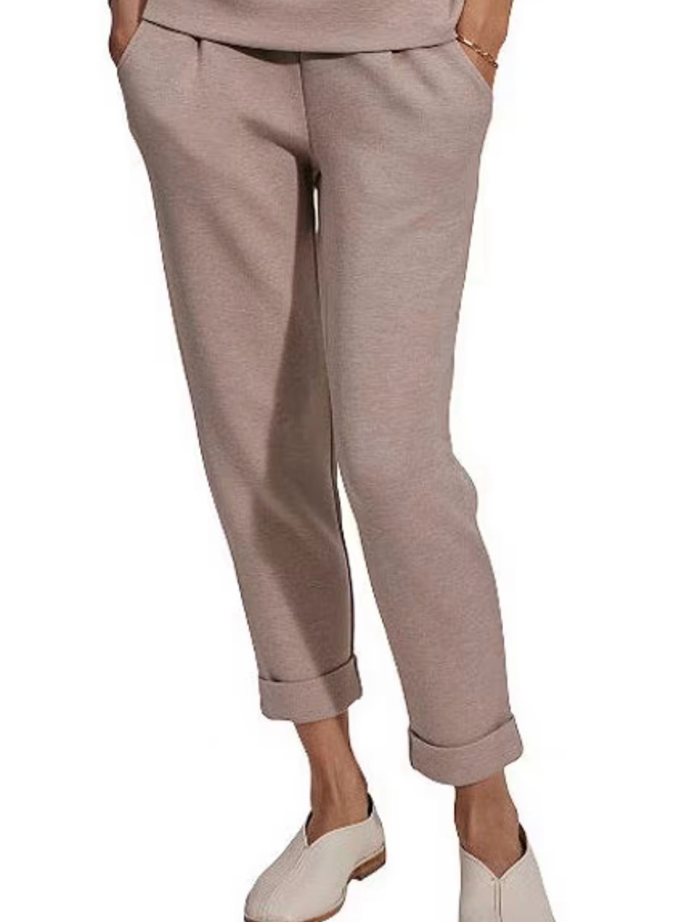Varley Cropped Taupe Knit Pants with Rolled Hem